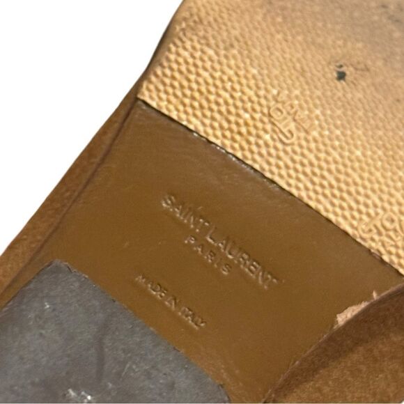 Saint Laurent Tan Light Brown Suede Ankle Bootie Heel Shoes 39 - Picture 5 of 9